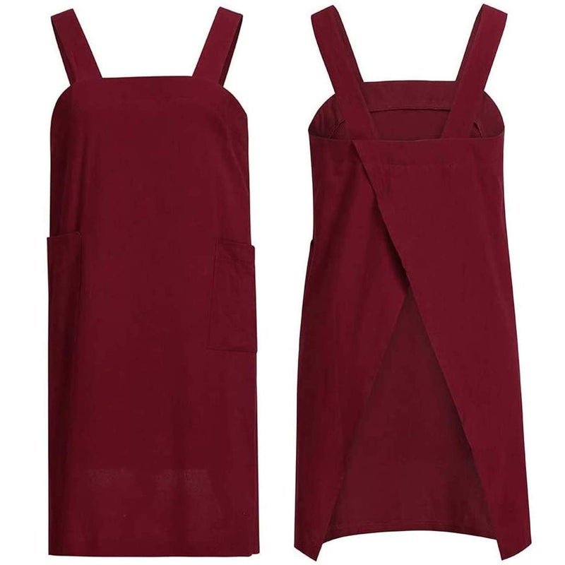 YESDOOD Cotton Linen Apron Cross Back Apron for Women with Pockets Pinafore Dress for Baking Cooking - Image 2